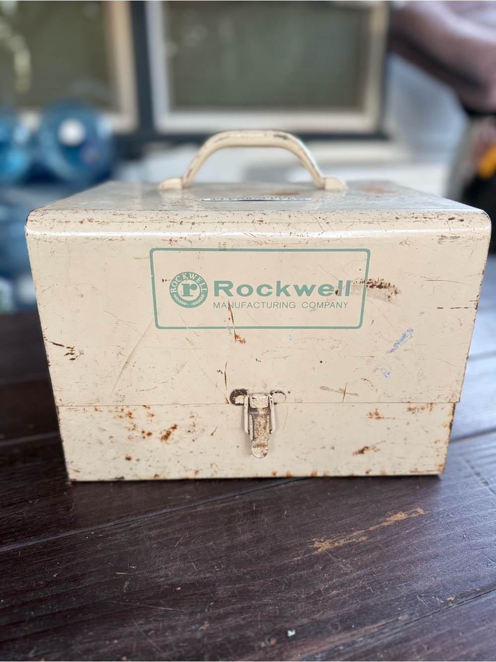 Rockwell Vintage Beige Metal Tool Box Chest with Handle & Latch